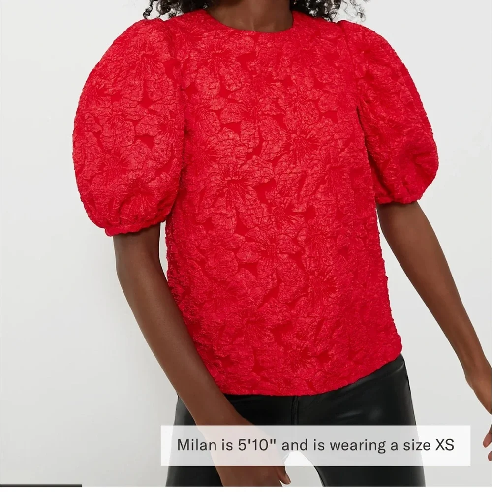 HYACINTH HOUSE  Red Jacquard Noelle Blouse
